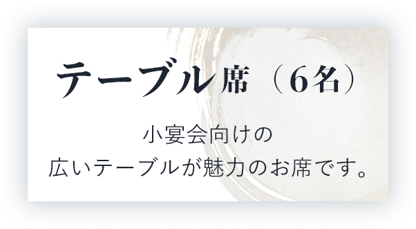 テーブル席（4名）小宴会向けの広いテーブルが魅力のお席です。